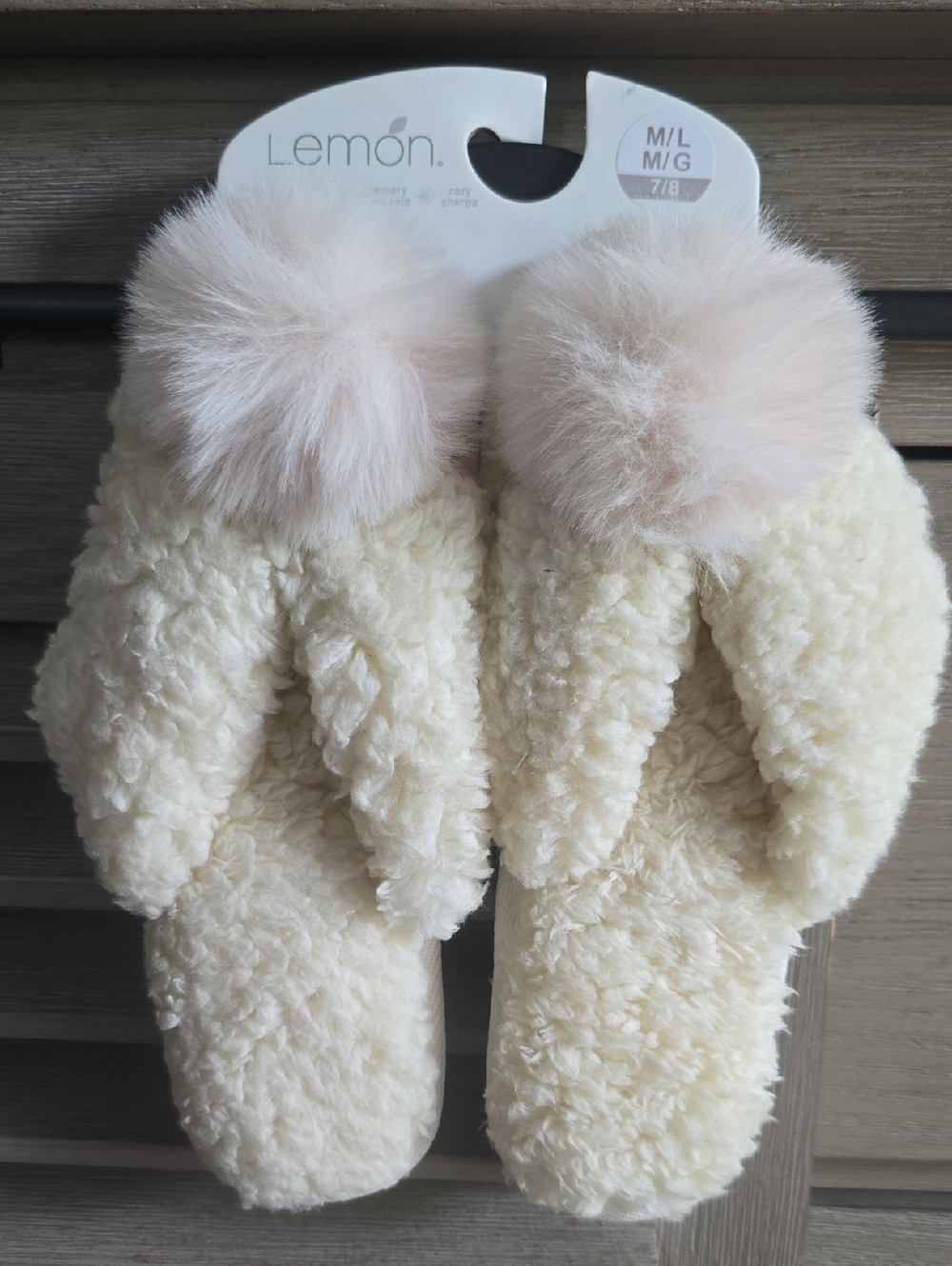 Lemon 🥰Cream Faux-Sherpa Kids Pom Pom Slippers🥰